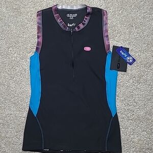 Sugoi Womens Cycling Jersey Size M Stretch Zip White Blue Sleeveless